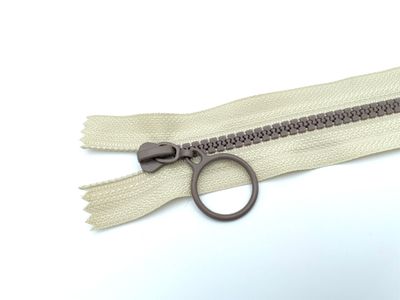 Reißverschluss mit Ring Zipper 25 cm Beige Braun nicht teilbar