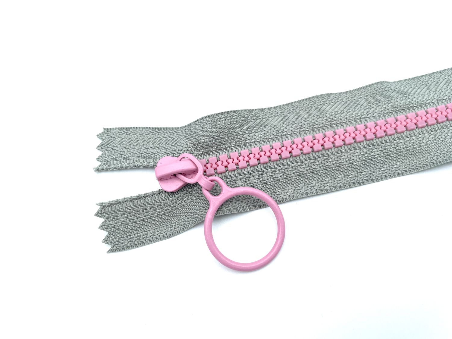 Reißverschluss mit Ring Zipper 25 cm Grau Rosa nicht teilbar