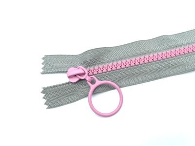 Reißverschluss mit Ring Zipper 25 cm Grau Rosa nicht teilbar