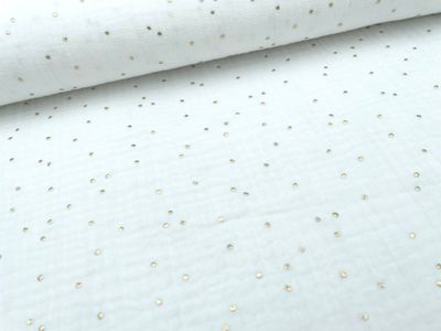 Musselin "Gold Dots" Creme Weiß