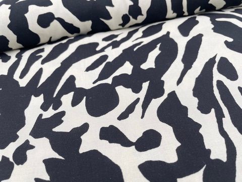 Bambus Popeline "Animal Print" Sand / Schwarz