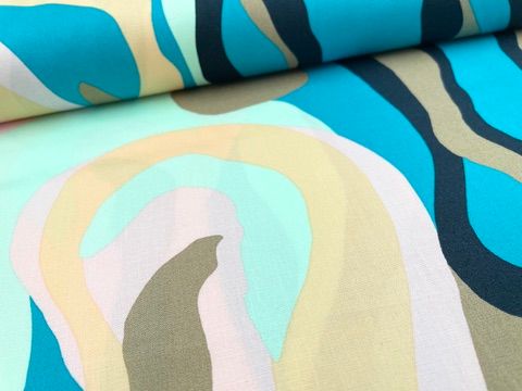 Baumwoll Satin "Abstrakt" Petrol