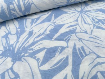 Viskose Twill Viskose Twill "Große Blüten" Bleu