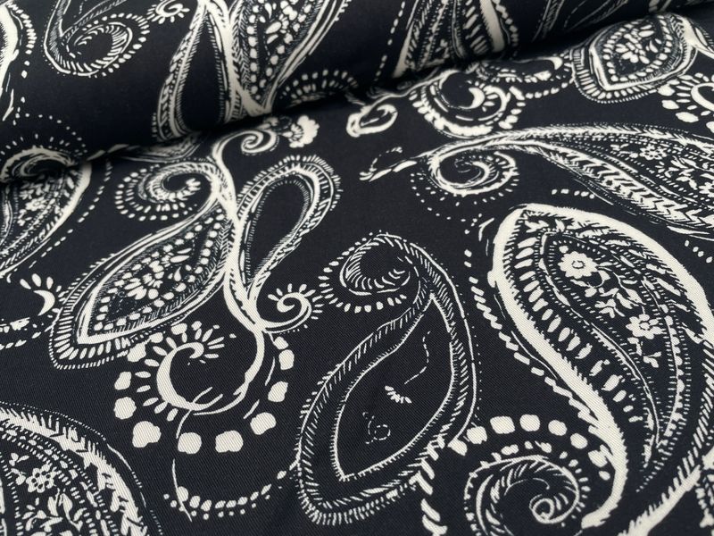 Viskose Twill Viskose Twill "Paisley" Schwarz