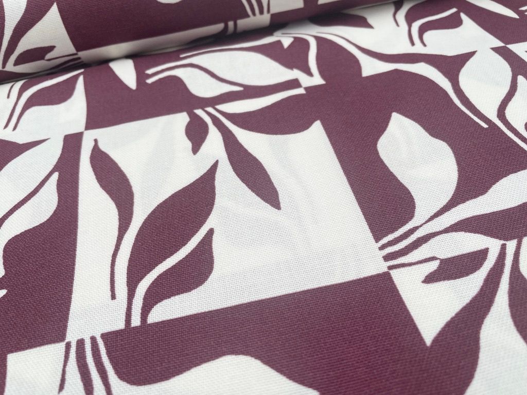 Baumwoll Canvas "Abstract Leaves" Beere