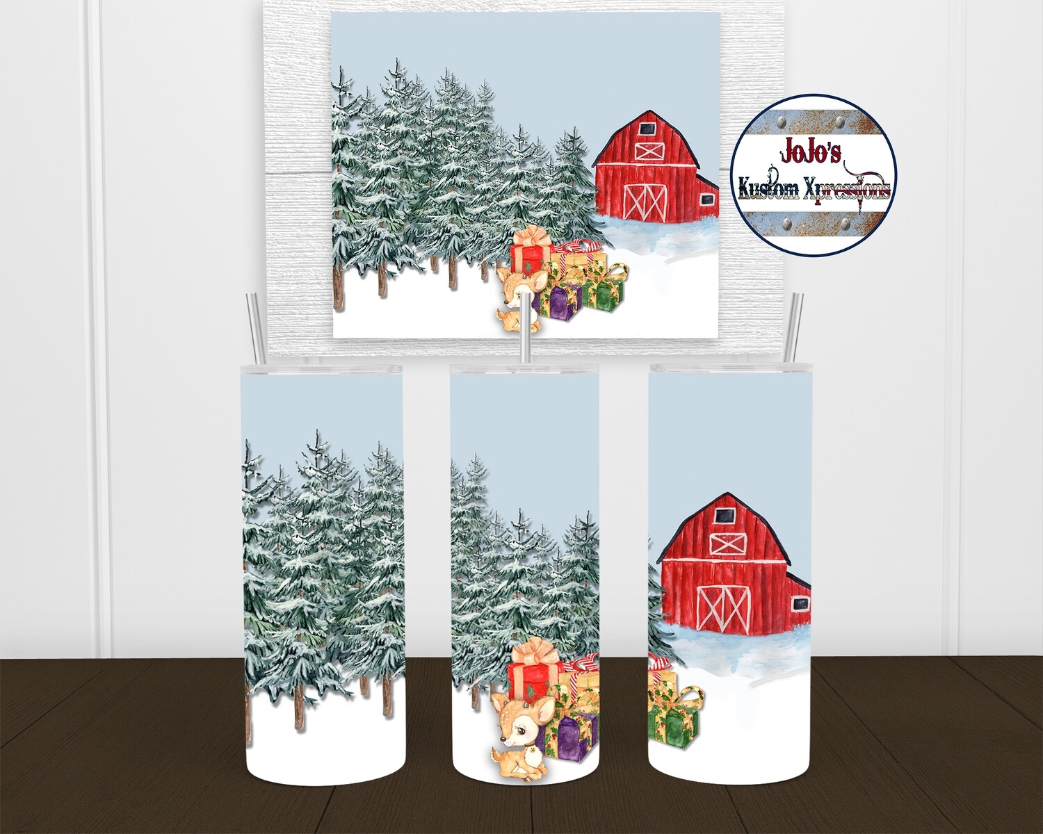 Christmas Deer 20oz Tumbler w/ straw