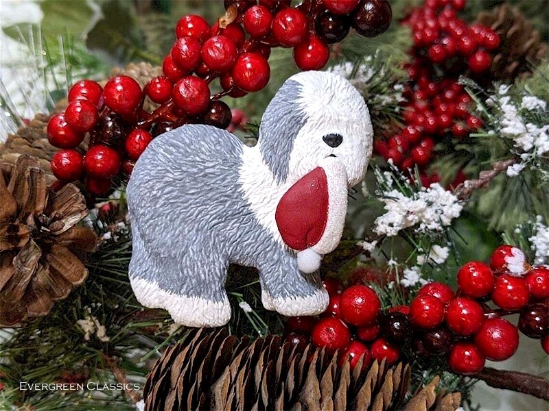 Old English Sheepdog with Santa Hat | Hand Painted Christmas Ornament and Decorative Magnet