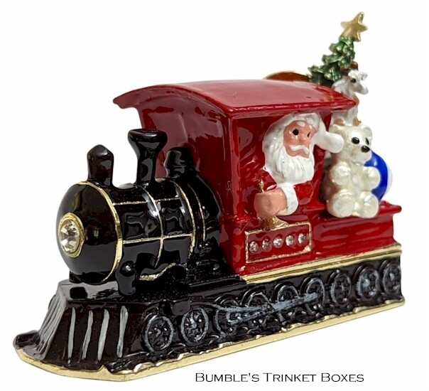 Santa Claus Arriving with Presents on Train Trinket Box