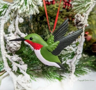 Hummingbird- Wings Back | Hand Painted Christmas Ornament & Decorative Magnet