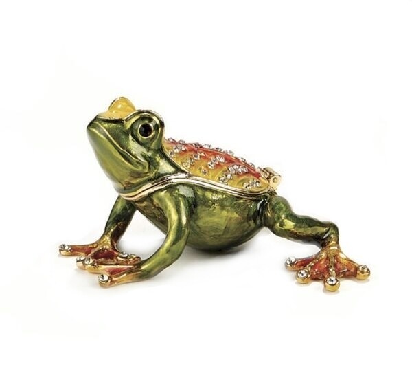 Happy Green and Orange Frog Trinket Box