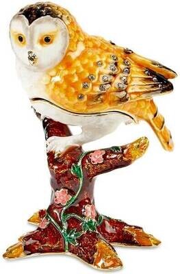 Owl Perching on a Floral Stump Trinket Box