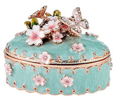 Pink and Blue Floral Oval Box Trinket Box