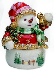Red Snowman With Jingle Bells Trinket Box
