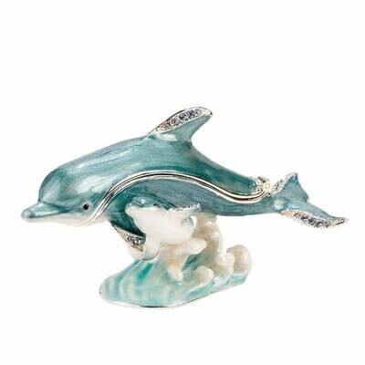 Dolphin with Baby on Wave Trinket Box