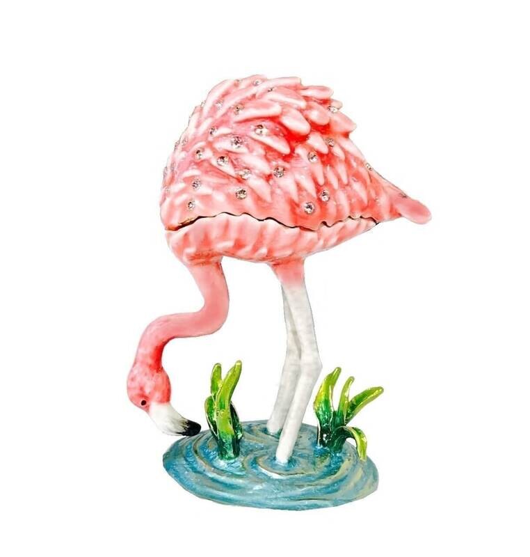 Flamingo Feeding in the Water Trinket Box