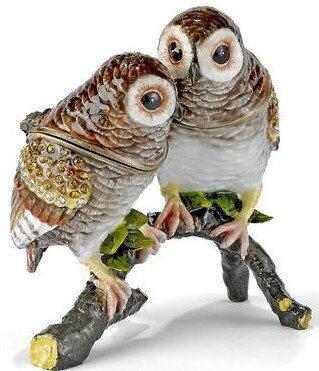 Owl Pair on Branch Trinket Box