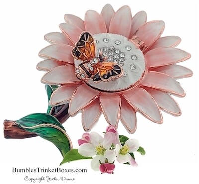 Pink And White Flower With Bee Trinket Box