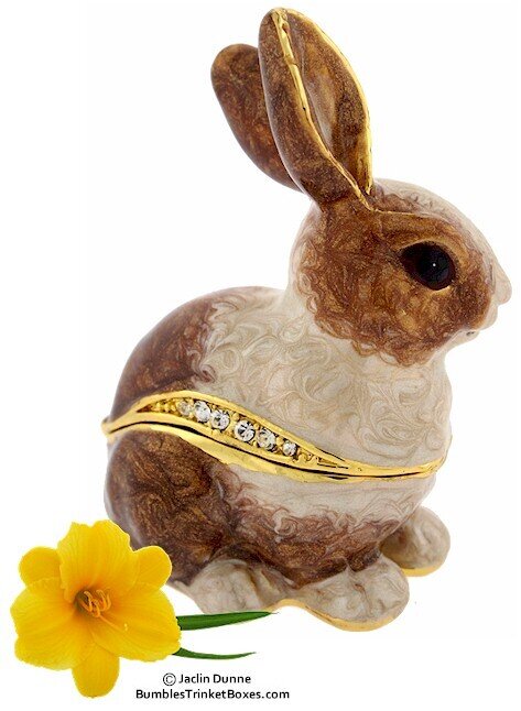Rabbit- Brown and Off White Trinket Box