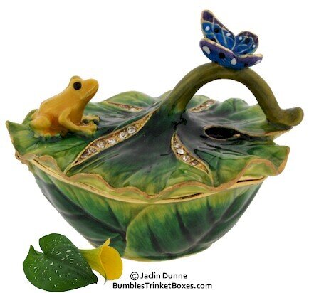 Frog and Butterfly on Leaf Trinket Box