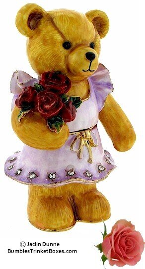 Teddy Bear with Roses Trinket Box