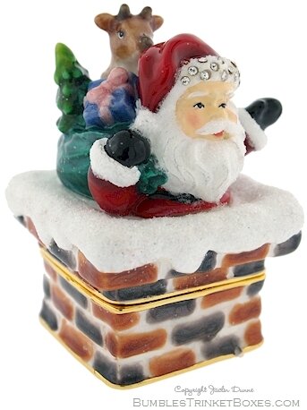 Santa Claus Going Down the Chimney Trinket Box