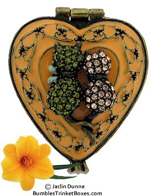Two Cats on Heart Shaped Trinket Box