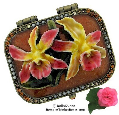 Two Orchids on Rectangle Base Trinket Box