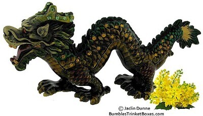 Chinese Dragon - Brown and Green Trinket Box