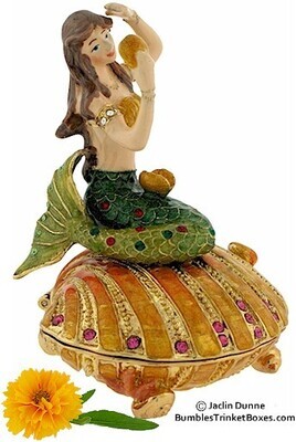Mermaid On Orange Shell Trinket Box
