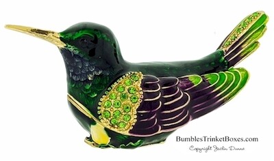 Miniature Hummingbird- Dark Green Trinket Box