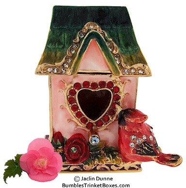 Cardinal And Pink Birdhouse Trinket Box