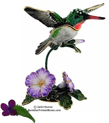 Hummingbird at Morning Glory Flower Trinket Box