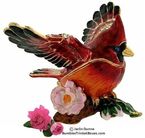 Cardinal on a Branch with Wings Extended #2 Trinket Box