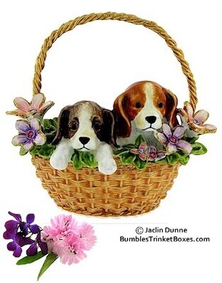 Puppies in Flower Basket Trinket Box