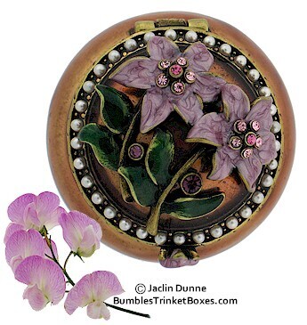 Two Purple Flowers on Round Base Trinket Box