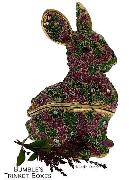 Floral Spring Bunny Rabbit Sitting Trinket Box