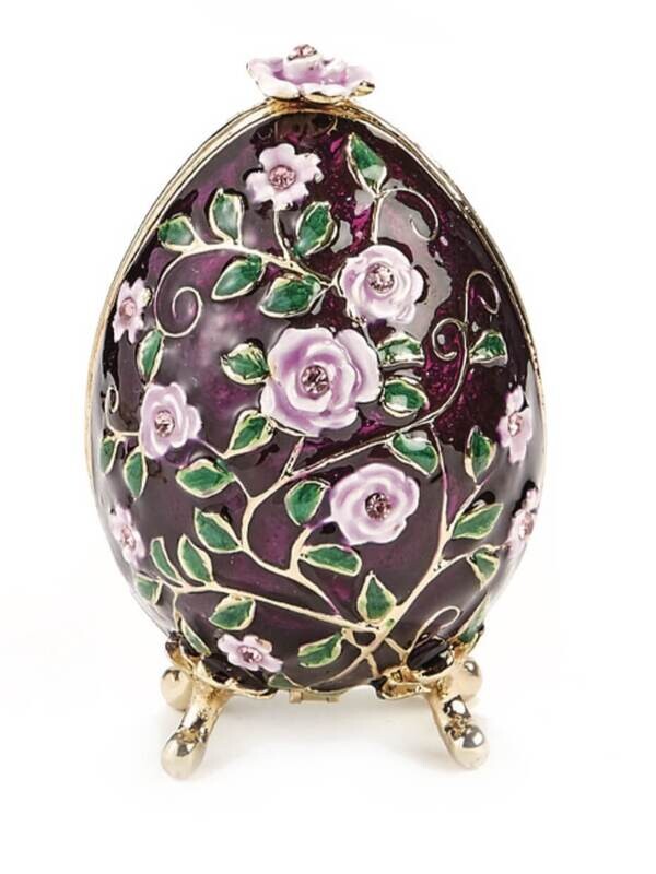 Pink Roses Egg Trinket Box
