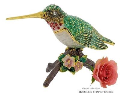 Hummingbird on Floral Branch Trinket Box