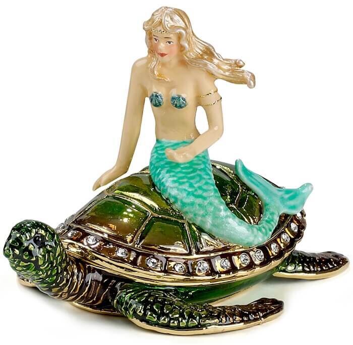 Mermaid on Sea Turtle Trinket Box