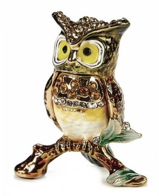 Miniature Owl on Branch Trinket Box