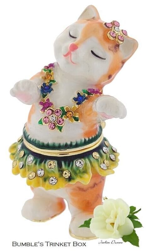 Adorable Hula Kitty Cat Trinket Box