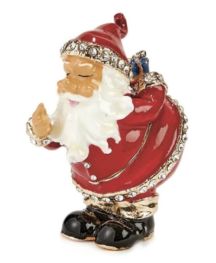 Santa With Present Behind His Back Trinket Box