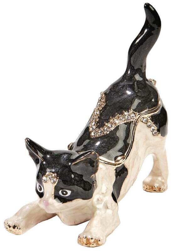 Playful Black and White Kitty Trinket Box