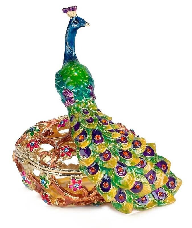 Peacock on Floral Box Trinket Box