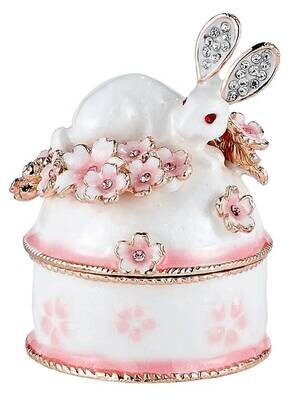 Pink and White Floral Rabbit Trinket Box