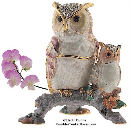 Owl and Baby Perching Trinket Box