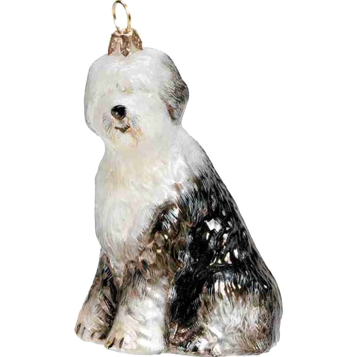 Old English Sheepdog -
European Blown Glass Christmas Ornament