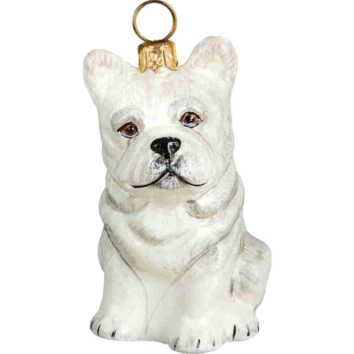 French Bulldog - White- European Blown Glass Christmas Ornament