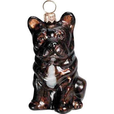 French Bulldog - Dark- European Blown Glass Christmas Ornament