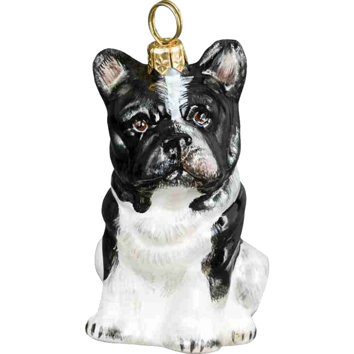 French Bulldog - Black and White - European Blown Glass Christmas Ornament